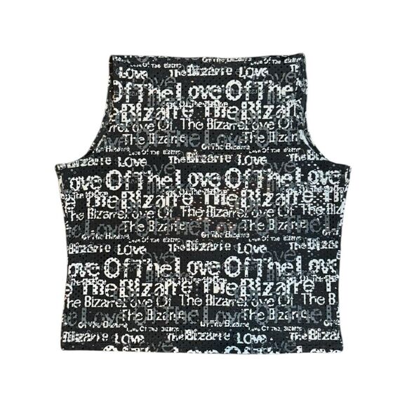 Y2K MixIt Black Sequin Black Graphic Euro Core Cowl Neck Going Out Tank - Picture 2 of 5